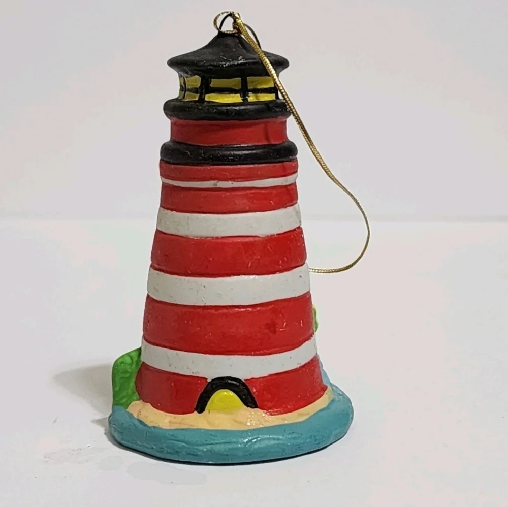 vintage hand painted ERCO signed Miniature Ceramic Lighthouse Christmas Ornament